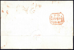 1 P schwarz als EF auf Brief, roter MalteserkreuzSt. sowie roter T.P. ...