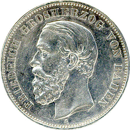 Baden. 5 Mark 1891 G, "A von BADEN ohne Querstrich" selten, sehr ...