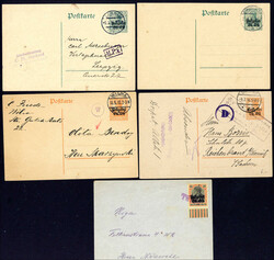 5 Ganzsachen, gebraucht, dabei P 2 komplett sowie 3 Belege, darunter ...