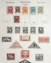 TANNU TUWA. Kleine Sammlung von ca. 40 Marken auf Albumseiten, wenige ...