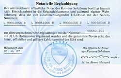 USA. 1 Dollar 1981, 4 Exemplare im Bogenteil mit Zertifikat, ...