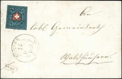 5 Rp ohne Kreuzeinfassung auf Brief von WOHLEN 16...1851, Attest vom ...