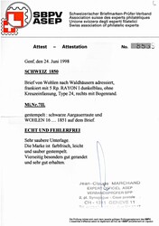 5 Rp ohne Kreuzeinfassung auf Brief von WOHLEN 16...1851, Attest vom ...