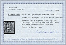 1 Fr goldfarben, gestempelt BIENNE 28.IV.82, Befund vom 23.1.94 Abt ...