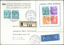NABA-Block 1934 auf R-Brief mit SoSt., Beförderungsspuren, Befund ...