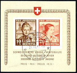 Winterhilfe-Block 1941, gestempelt BASEL 21.III.42, vorderseitig ...