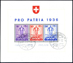 Pro Patria-Block 1936, gestempelt DUBENDORF 27.V.37, linke untere ...