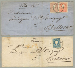 1858, 2 letter from the same correspondence sent from FIUME and PORTO ...