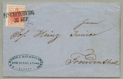 1850, 3kr, with intense red colour, on letter from M. SCHÖNBERG - 5p ...