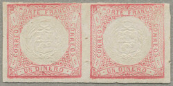 1862-63, 1 D, rose, pair, no gum, close but clear margins at top ...