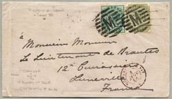 1890, 4a olive-green and 1/2a deep blue-green, envelope from India to ...