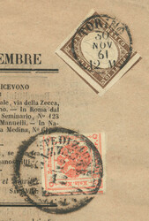 1861, Mixed franking Austrian/Lombardy newspaper stamp - Sardinia, ...