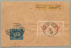1897, Austria/USA mixed franking, 1+1kr, brown, newspaper stamp of ...
