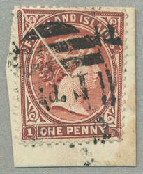 1891, 1/2d on half of 1d, brownish claret, (2) next to each other on ...