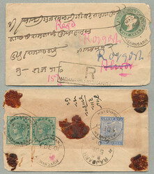 1901, reverse franked with 3AS (2x 1/2A blue-green and 2A pale-blue, ...