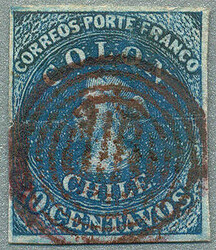 1862, 10 c, blue, imperf, used luxury RED cancel, wmk 10, close to ...