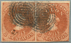 1854, 5 c, dull chocolate, pair, Santiago printing, used, very fresh ...