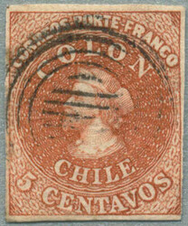 1854, 5 c, pale red brown, Santiago printing, used, very fresh and ...