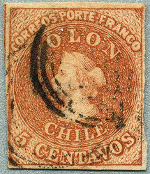 1854, 5c, red brown, imperf, Litho., used, clear to large margins, ...