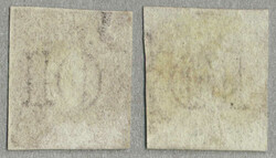 1862, 10c., (2), bright blue, used, imperf., wmk. f, LONDON print, ...