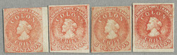 1856-62, 5c., (4), rose red, imperforate, SANTIAGO print, white paper ...
