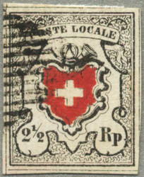 1850, 2 1/2 Rp, schwarz/rot, POSTA LOCALE, mit Kreuzeinfassung, ...