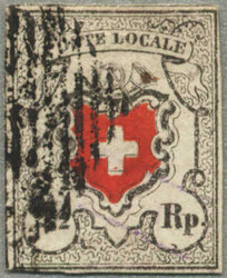 1850, 2 1/2 Rp, schwarz/rot, POSTA LOCALE, mit Kreuzeinfassung, ...