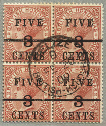 1891, 5 on 3 c on 3 d, red brown, with surcharge FIVE/BAR, lower ...