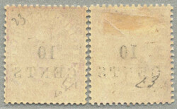 1888, 10 c on 4 d, mauve, shades, with surcharge 10/CENTS, perf 14, ...
