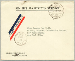 1942, PAID AT BAHAMAS double ring cancellation on airmail envelope ...