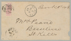 1883, 1d. lilac-mauve, vertically bisected, on cover front, tied with ...