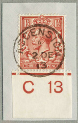 1913, stamps of GB used in Ascension, 1 1/2d of KGVII, with margin ...