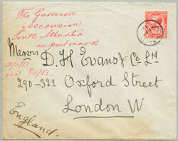 1913, stamps of GB used in Ascension, 1d of KGVII, on letter from ...
