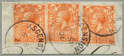 1912, stamps of GB used in Ascension, 2+2+2d of KGVII, on piece, ...