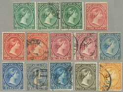1891-1902, 1/2d. - 6d., mixed set of (14), with many colour varieties ...