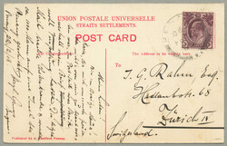 1908, 3c on postcard from PENANG to ZÜRICH/Switzerland, correct ...