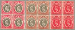 1904-7, 1d+2d+1d, (3), blocks of four, perf. 14, LPOG never hinged, ...