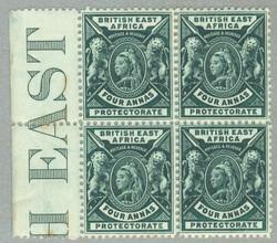 1896, 4a, deep green, block of (4) with left margin and inscription ...