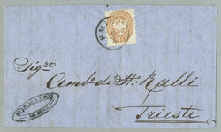 1868, 15 sld, brown on entire letter, cancelled SMIRNE, adressed to ...