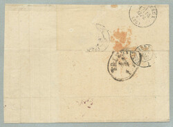 1869, 15 sld, brown and 25 sld, violett, on large part of a letter, ...