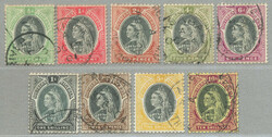 1901, 1/2d-10s, complete set of (9), used, wmk CA, great set, fresh ...