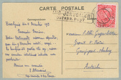 1908, 10 Cent. of Crete used in Levant, on postcard from Jerusalem ...