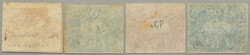 1863, 1 r., set of (4), in deep blue, red-brown, dark green and ...