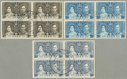 1937, 1a-3 1/2a, Coronation, as blocks of (4), cancelled ADEN CAMP, a ...