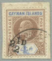 1908, 2 1/2 d. on 4d, black and blue, black surcharge by J. H. ...