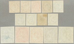 1908-9, 1c - 5r, set of (14), IMPERF. COLOUR PLATE PROOFS, cut from ...