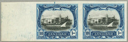 1908-9, 100r, black and steel blue, pair with huge left margin, ...