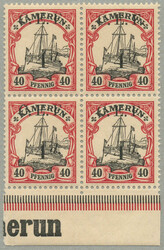 1915, 40 pf., black and carmine, block of (4) with bottom margin, ...