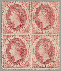 1863, 1d, lake, block of (4), perf 12 1/2, wmk CC REVERSED, CV ...