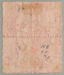 1863, 1d, lake, block of (4), perf 12 1/2, wmk CC REVERSED, CV ...